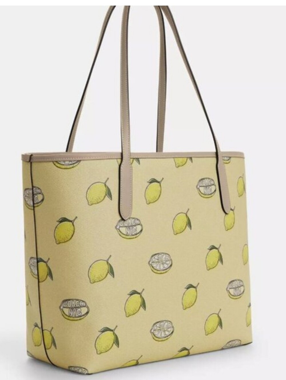 NWOT Coach Lemon-Print Tote in Pale Yellow with Tan Trim - Picture 16 of 16